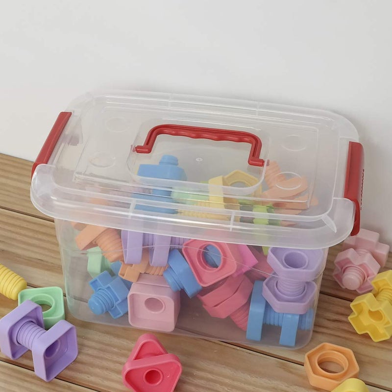 Doryh 5 L Plastic Storage Bin with Lid, Clear Transparent Box With Red Handles Set of 6 - Image 4